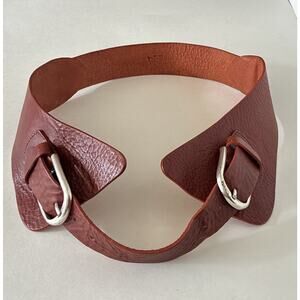 Tela Italian Brn Leather 30” Adjustable Dbl Buckle Harness Geometric Fashion Blt